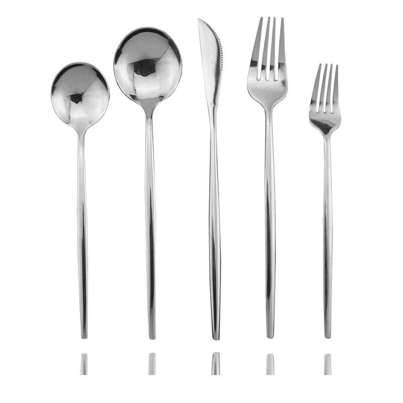 JASHII 20-Piece Stainless Steel Satin Finish Flatware Set, Shiny Silver Silverware Set, Kitchen Utensil Set, Mirror Polished Tableware Cutlery Set for Home and Restaurant - Silver - Image 1